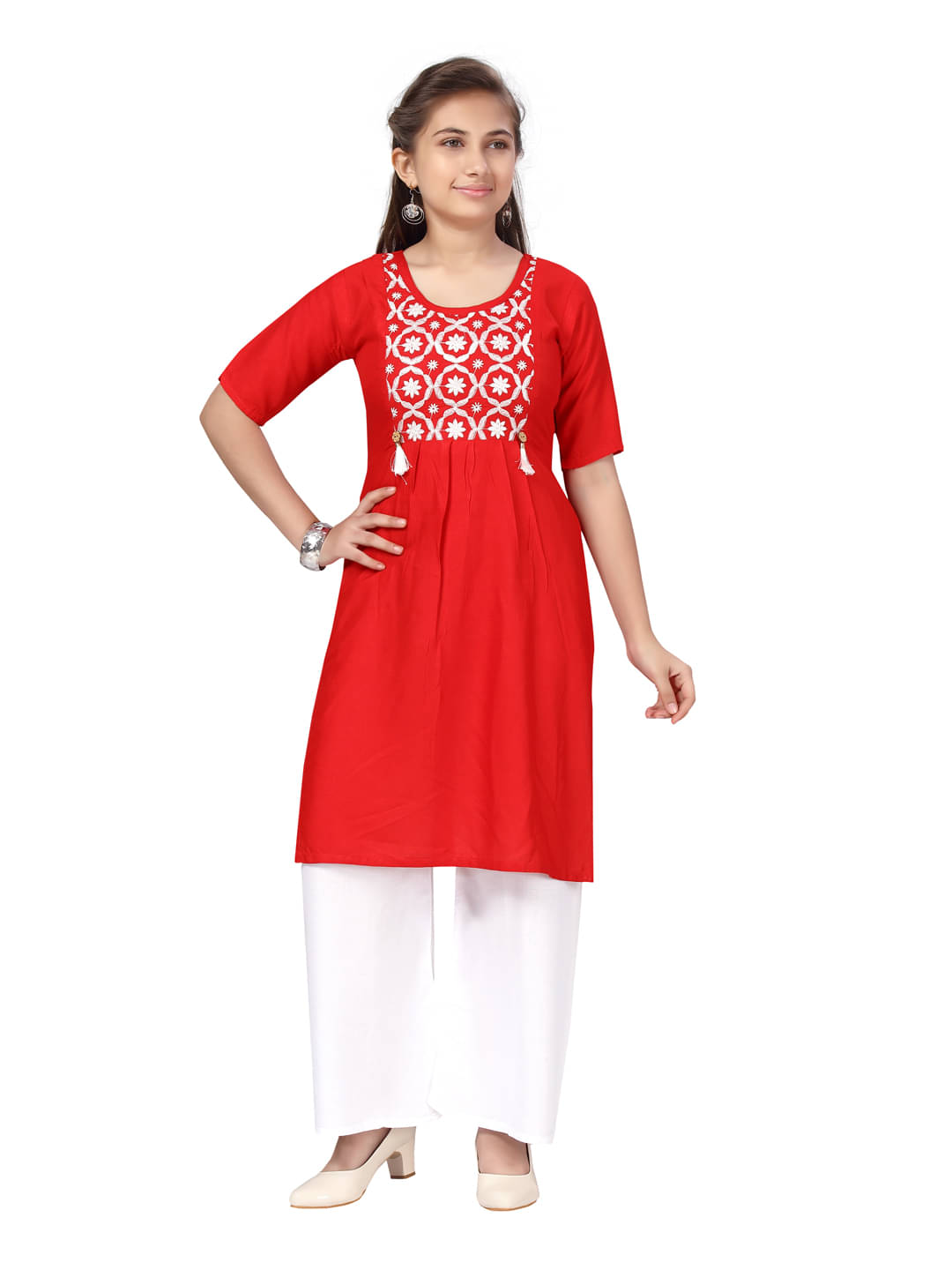     			Aarika Girls Cotton Kurta and Trousers Set ( Pack of 1 , Red )