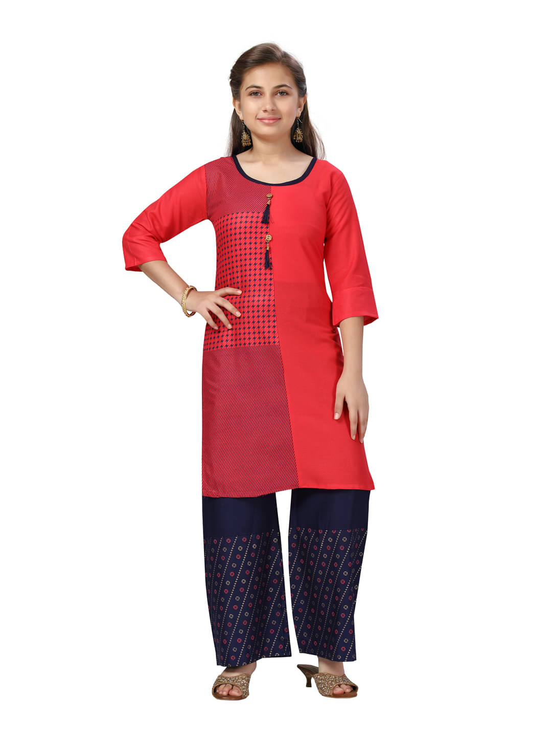     			Aarika Girls Cotton Kurta and Trousers Set ( Pack of 1 , Red )
