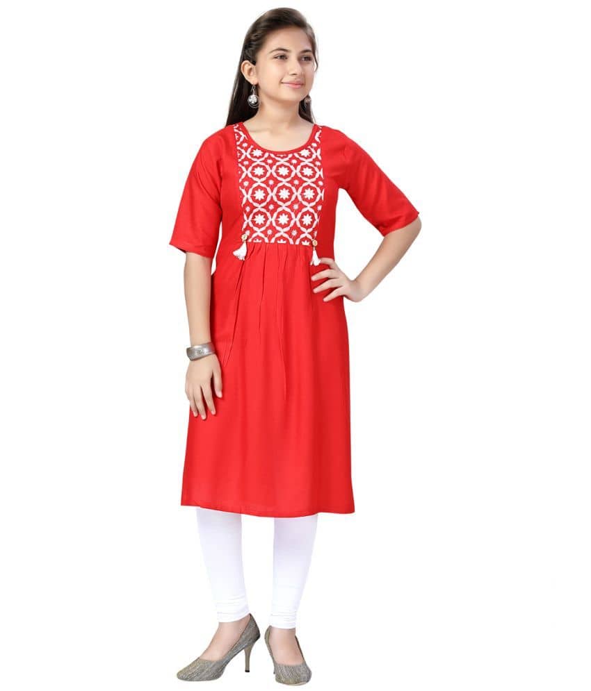Aarika Girls Cotton Kurti Legging Set ( Pack of 1 , Red )