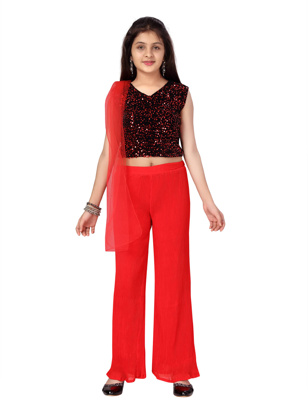     			Aarika Girls Silk Kurta and Trousers Set ( Pack of 1 , Red )