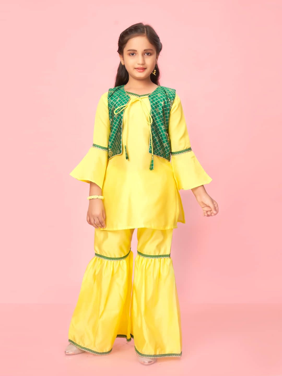 Aarika Girls Silk Kurta and Sharara Set ( Pack of 1 , Yellow )