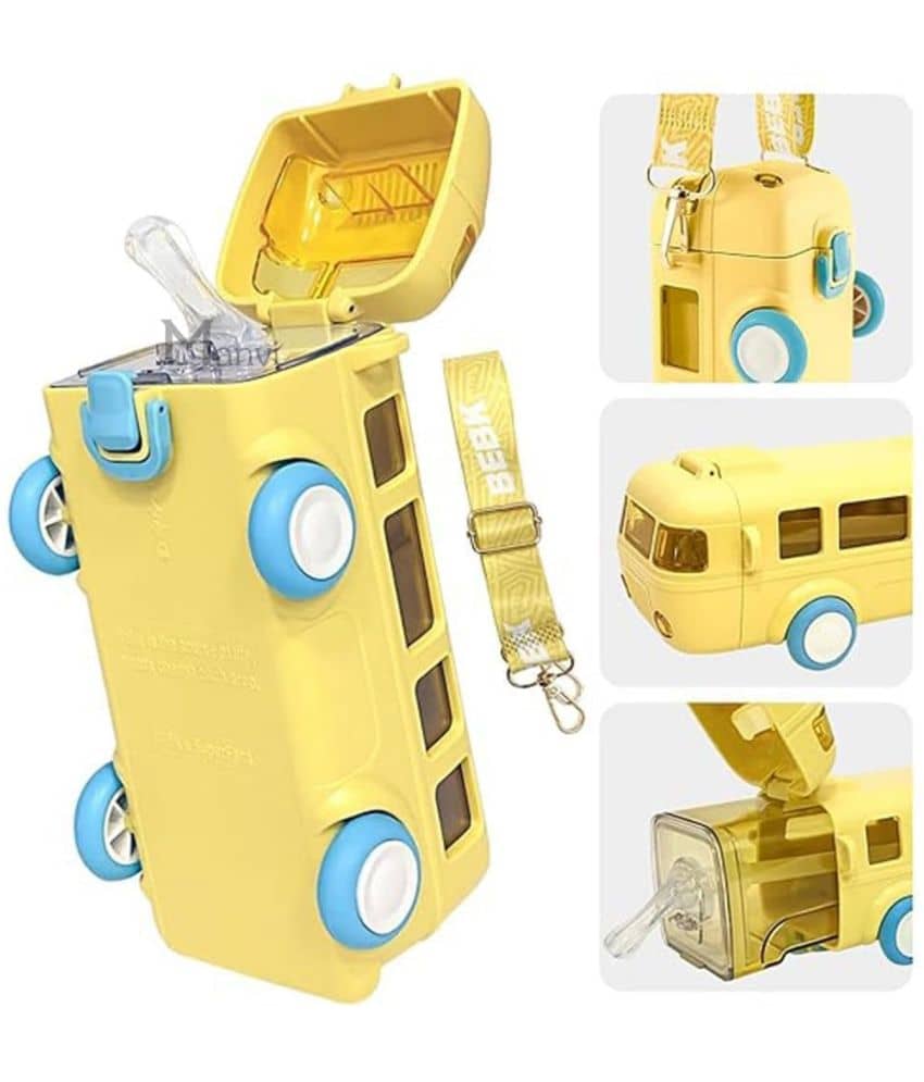 BANISTROKES Bus Water Bottle for Kid with Straw and Sticker Sport Plastic Portable Drinking Bottle for Kids Boys And Girls School Supplies - Stationery | Buy online on ZillyBuy