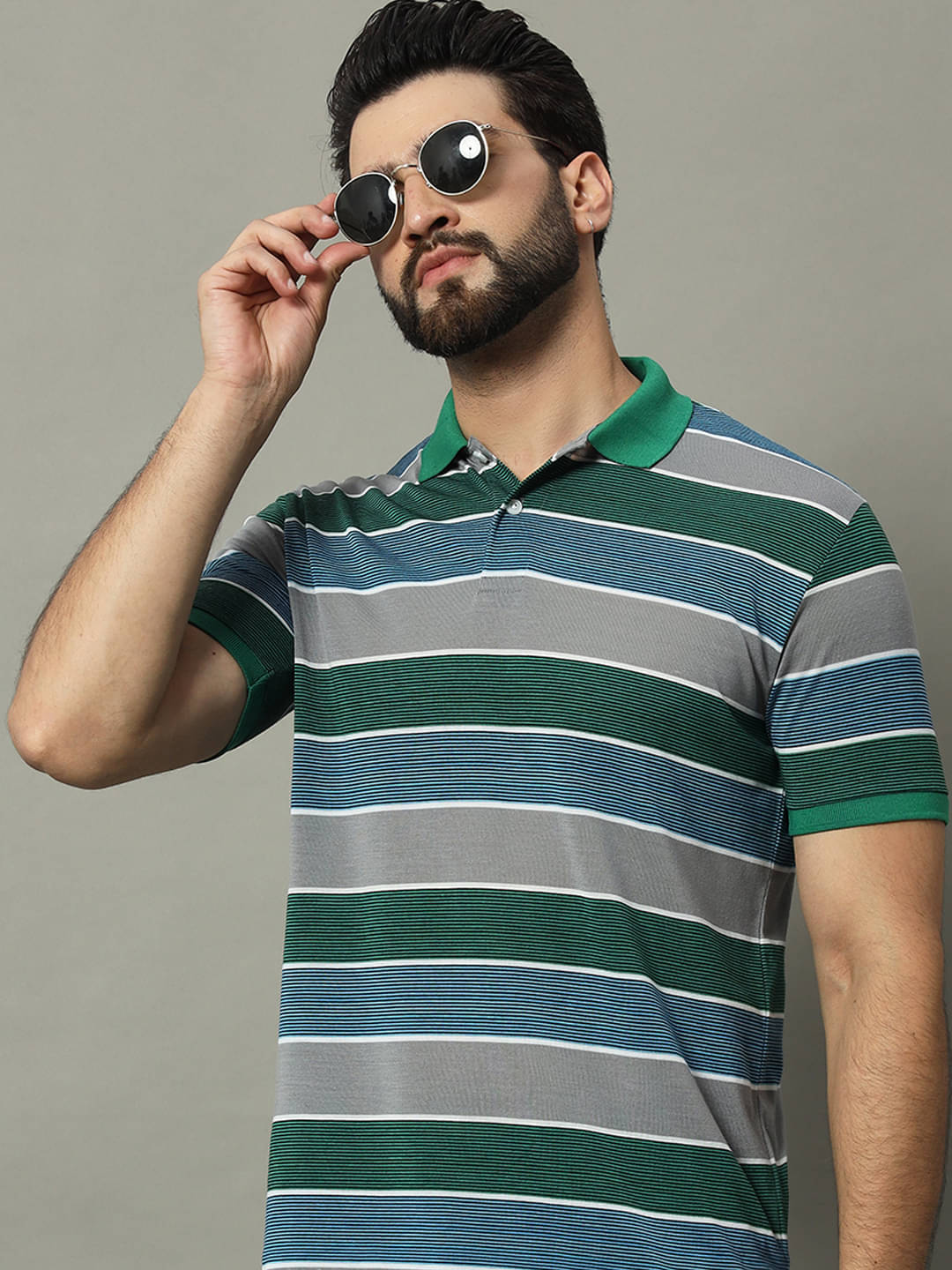     			GET GOLF Pack of 1 Cotton Blend Regular Fit Striped Half Sleeves Men's Polo T Shirt ( Green )