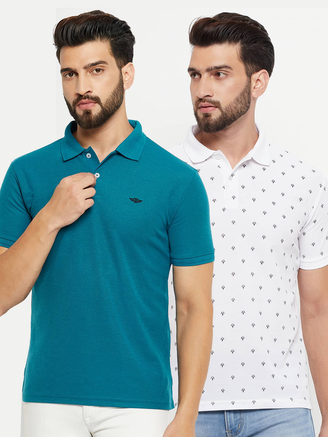 GET GOLF Pack of 2 Cotton Blend Regular Fit Solid Half Sleeves Men's Polo T Shirt ( Teal Blue ) GET GOLF Pack of 2 Cotton Blend Regular Fit Solid Half Sleeves Men's Polo T Shirt ( Teal Blue )