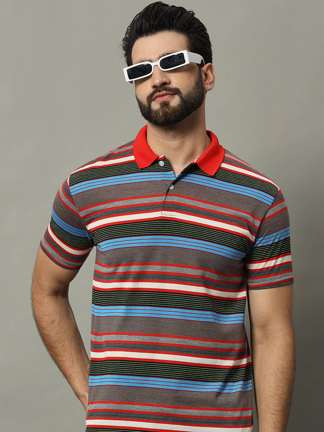 GET GOLF Pack of 1 Cotton Blend Regular Fit Striped Half Sleeves Men's Polo T Shirt ( Multicolor )     			GET GOLF Pack of 1 Cotton Blend Regular Fit Striped Half Sleeves Men's Polo T Shirt ( Multicolor )