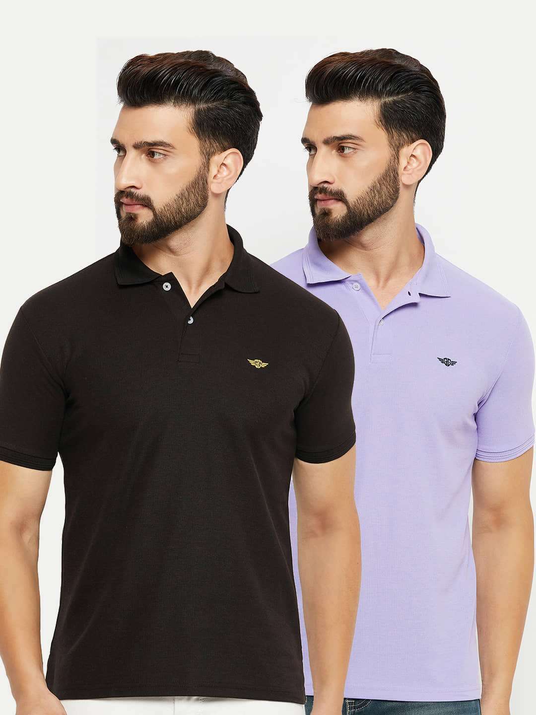 GET GOLF Pack of 2 Cotton Blend Regular Fit Solid Half Sleeves Men's Polo T Shirt ( Charcoal Grey )