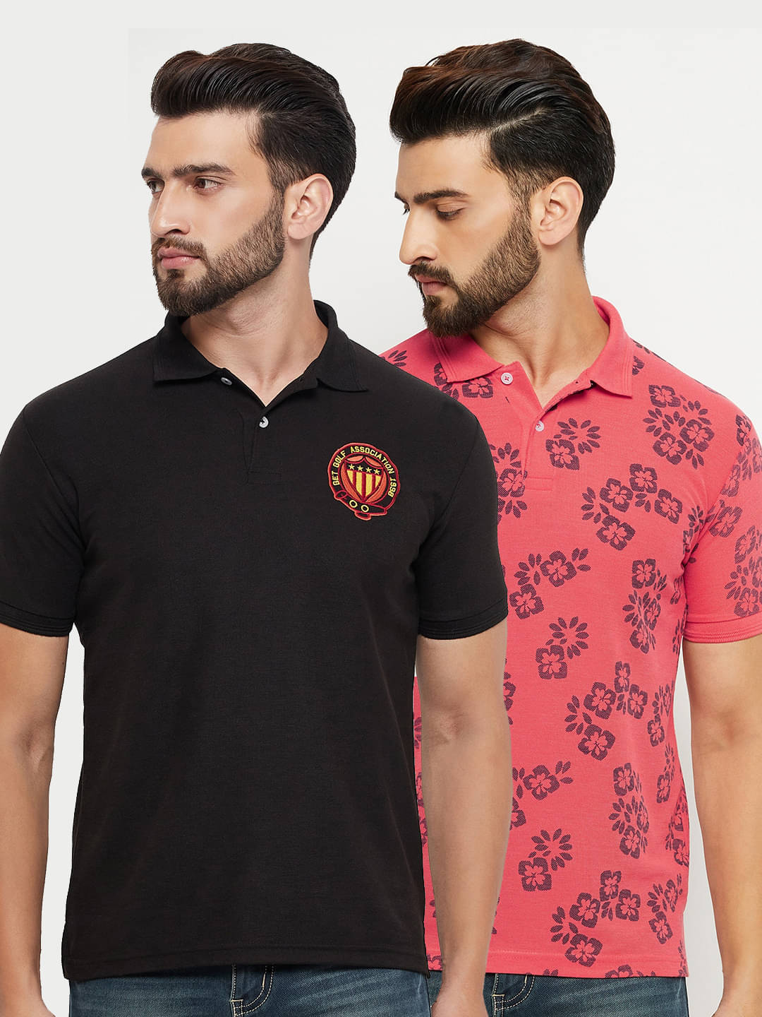     			GET GOLF Pack of 2 Cotton Blend Regular Fit Solid Half Sleeves Men's Polo T Shirt ( Black )
