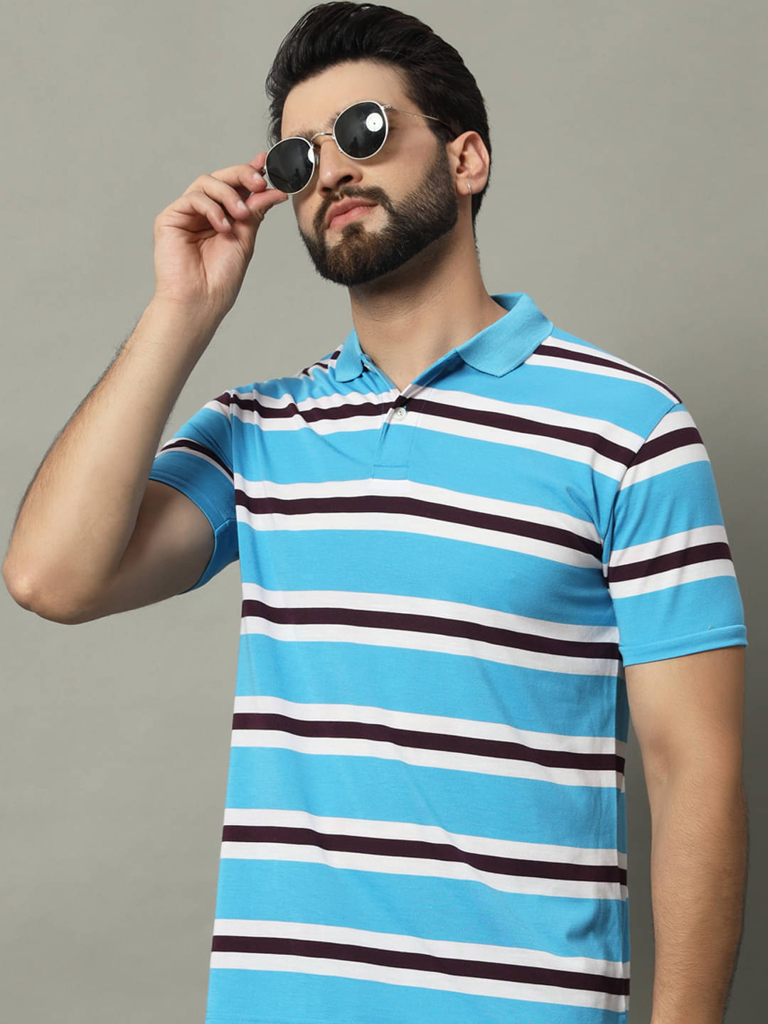     			GET GOLF Pack of 1 Cotton Blend Regular Fit Striped Half Sleeves Men's Polo T Shirt ( Aqua )