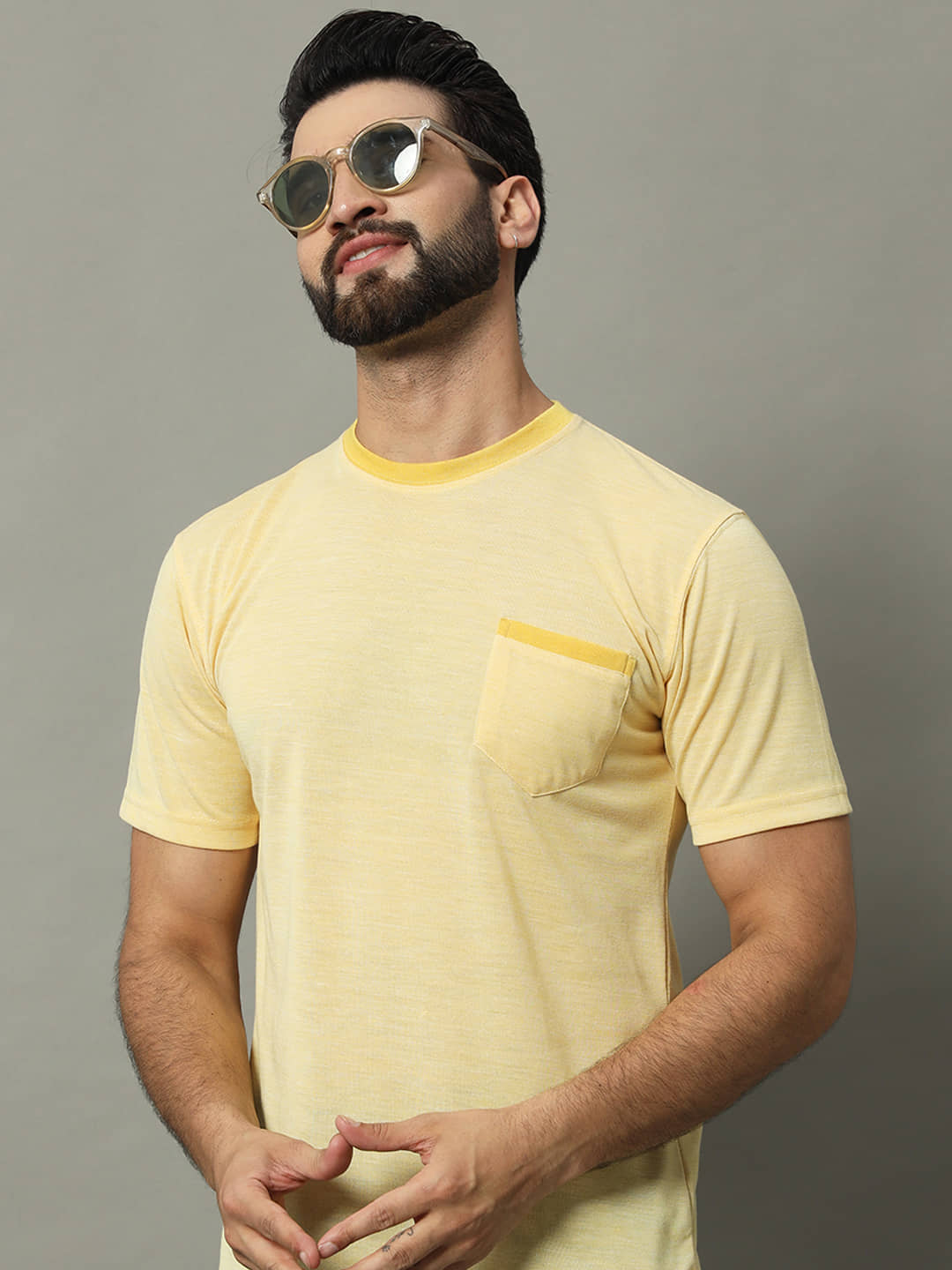 GET GOLF Pack of 1 Cotton Blend Regular Fit Men's T-Shirt ( Yellow )