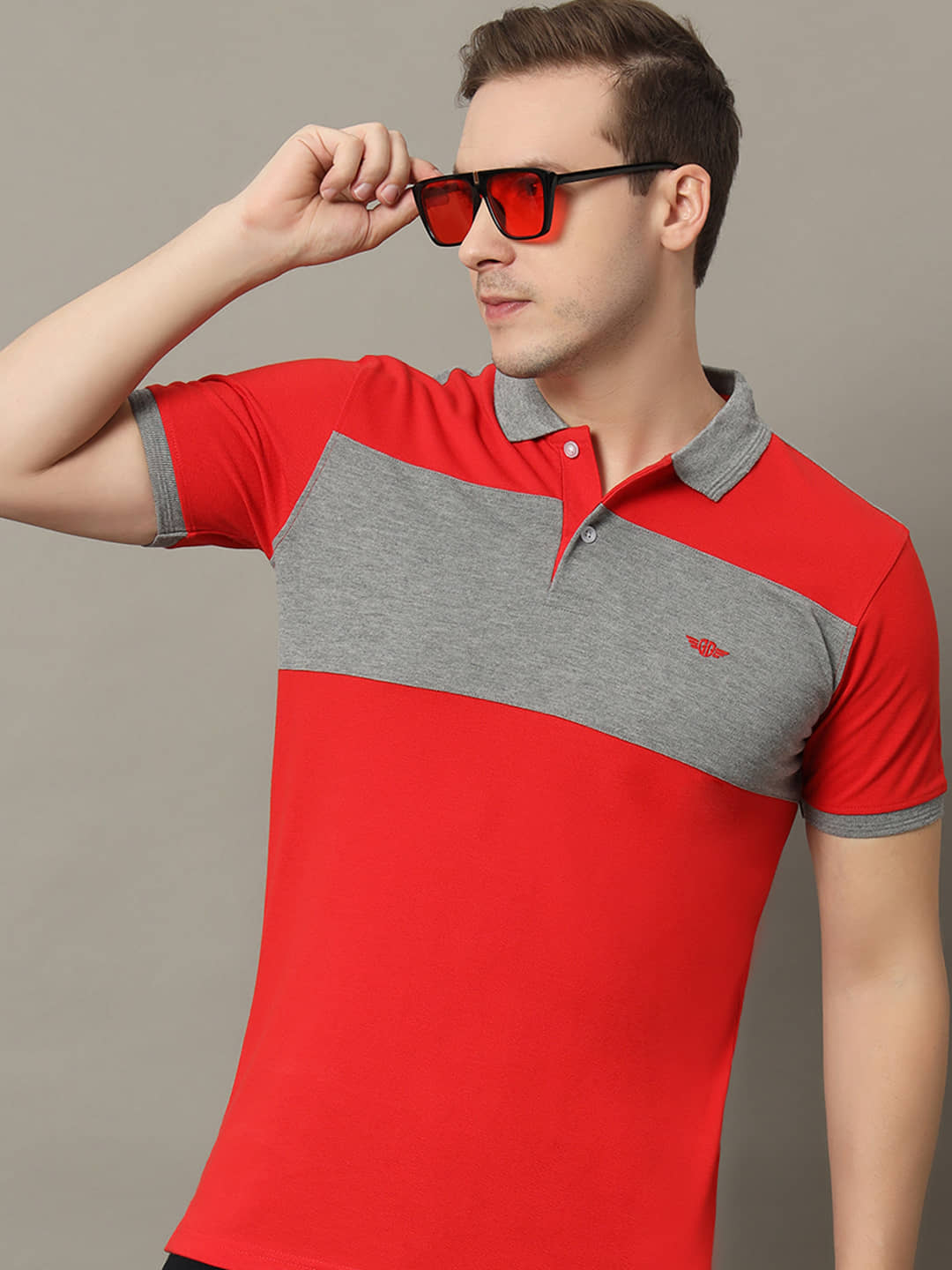 GET GOLF Pack of 1 Cotton Blend Regular Fit Colorblock Half Sleeves Men's Polo T Shirt ( Red )
