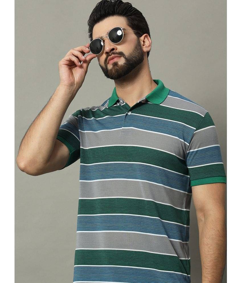     			GET GOLF Pack of 1 Cotton Blend Regular Fit Striped Half Sleeves Men's Polo T Shirt ( Green )