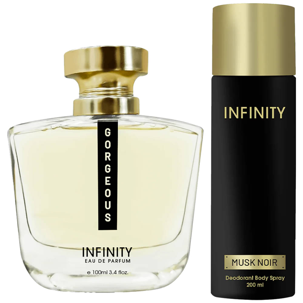     			Infinity Gorgeous 100ML EDP Long Lasting Perfume & Musk Noir 200ML Deodorant Body Spray Gift Set Pack of 2