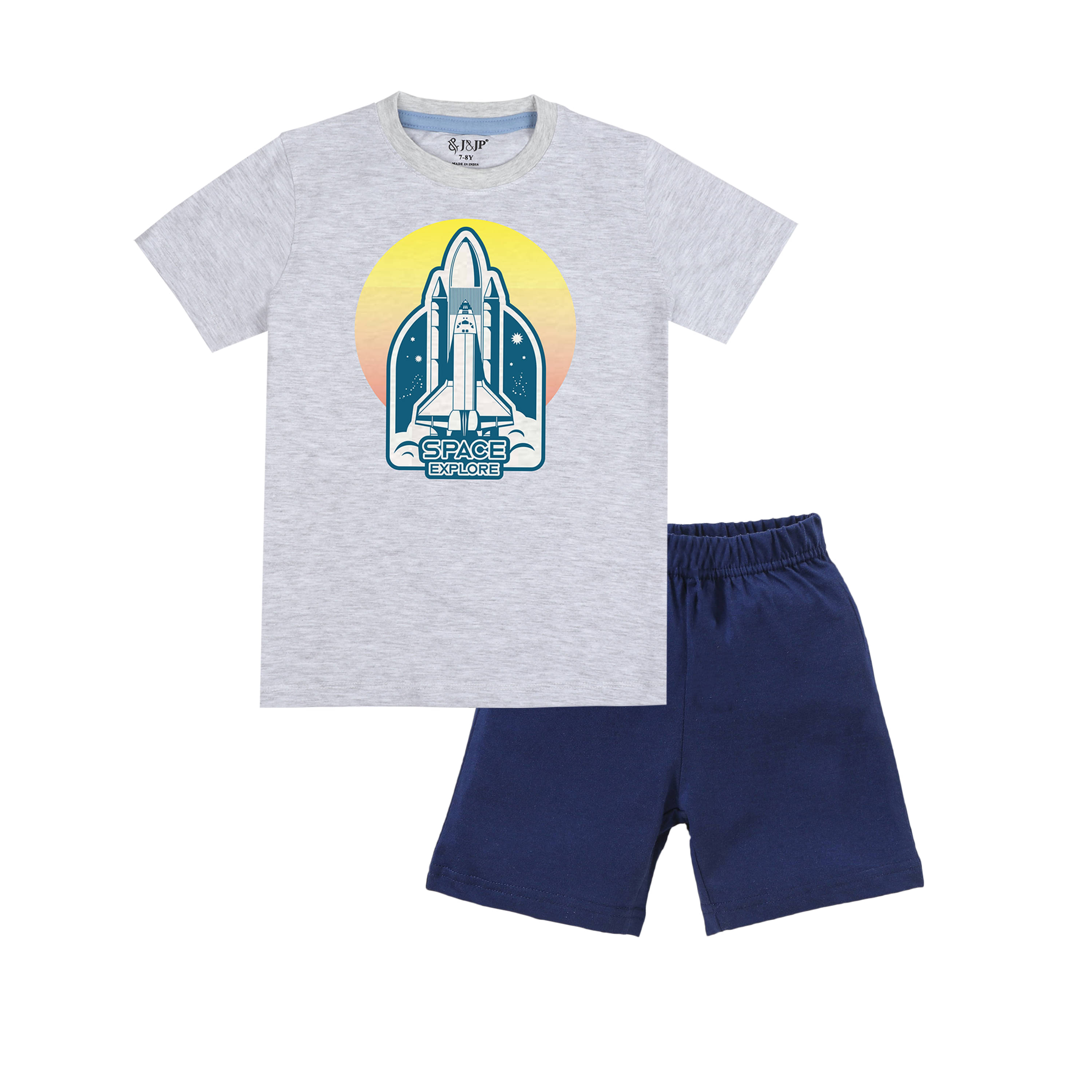 J&JP Pack of 1 Boys Cotton Blend T-Shirt & Shorts Set ( Multicolor )     			J&JP Pack of 1 Boys Cotton Blend T-Shirt & Shorts Set ( Multicolor )