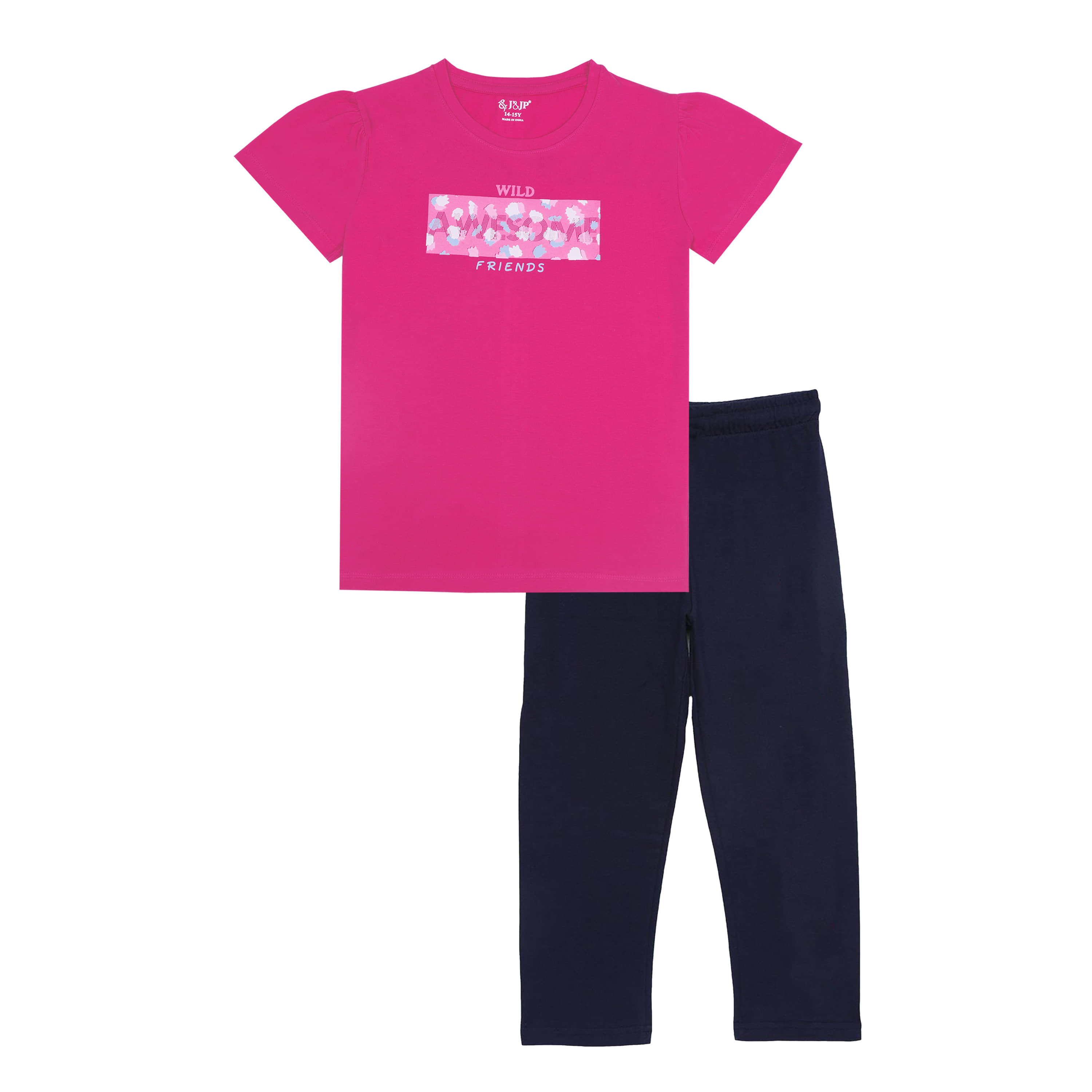 J&JP Pack of 1 Girls Cotton Blend Top With Pants ( Multicolor )