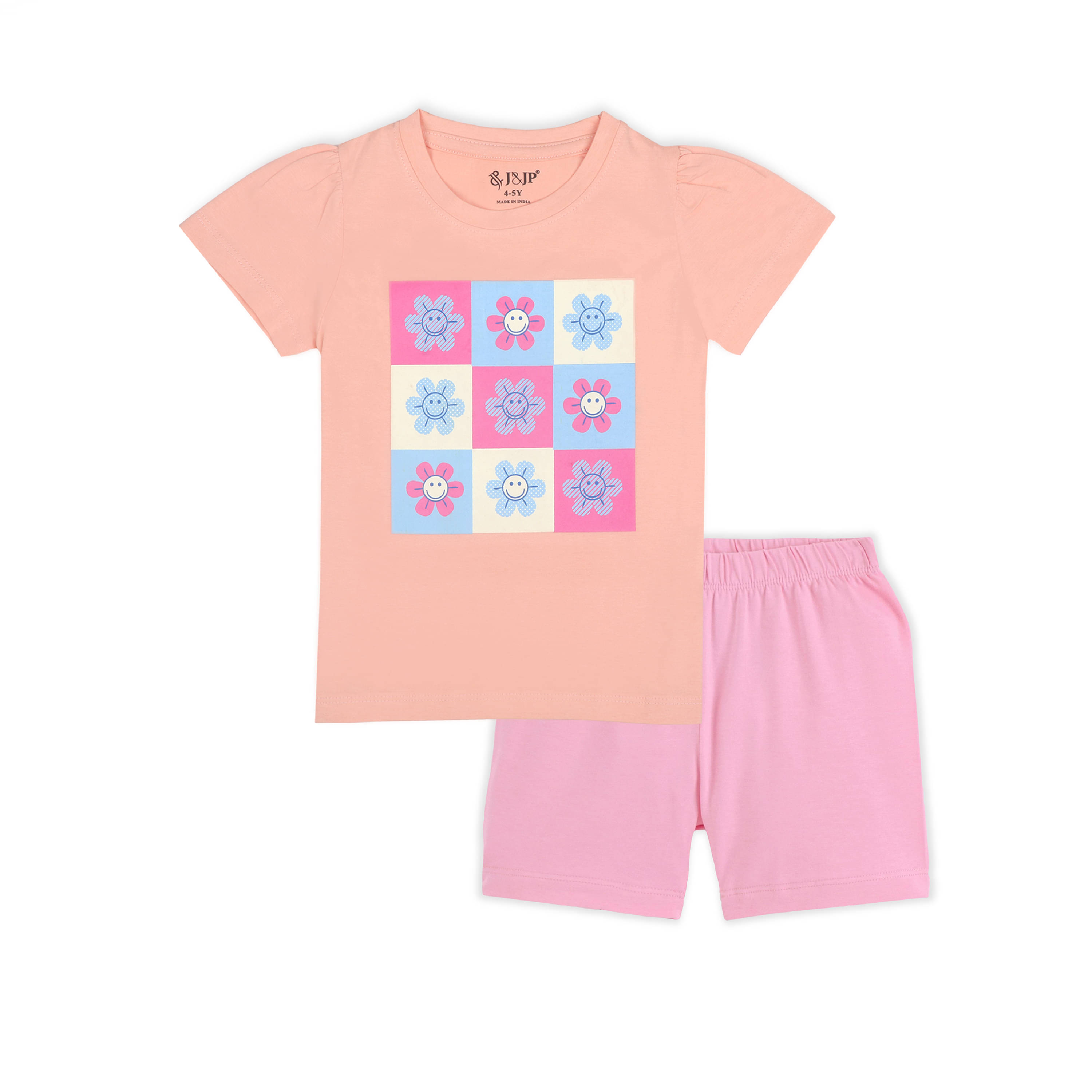     			J&JP Pack of 1 Girls Cotton Blend Top With Shorts ( Multicolor )