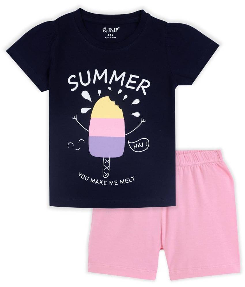     			J&JP Pack of 1 Girls Cotton Blend Top With Shorts ( Multicolor )