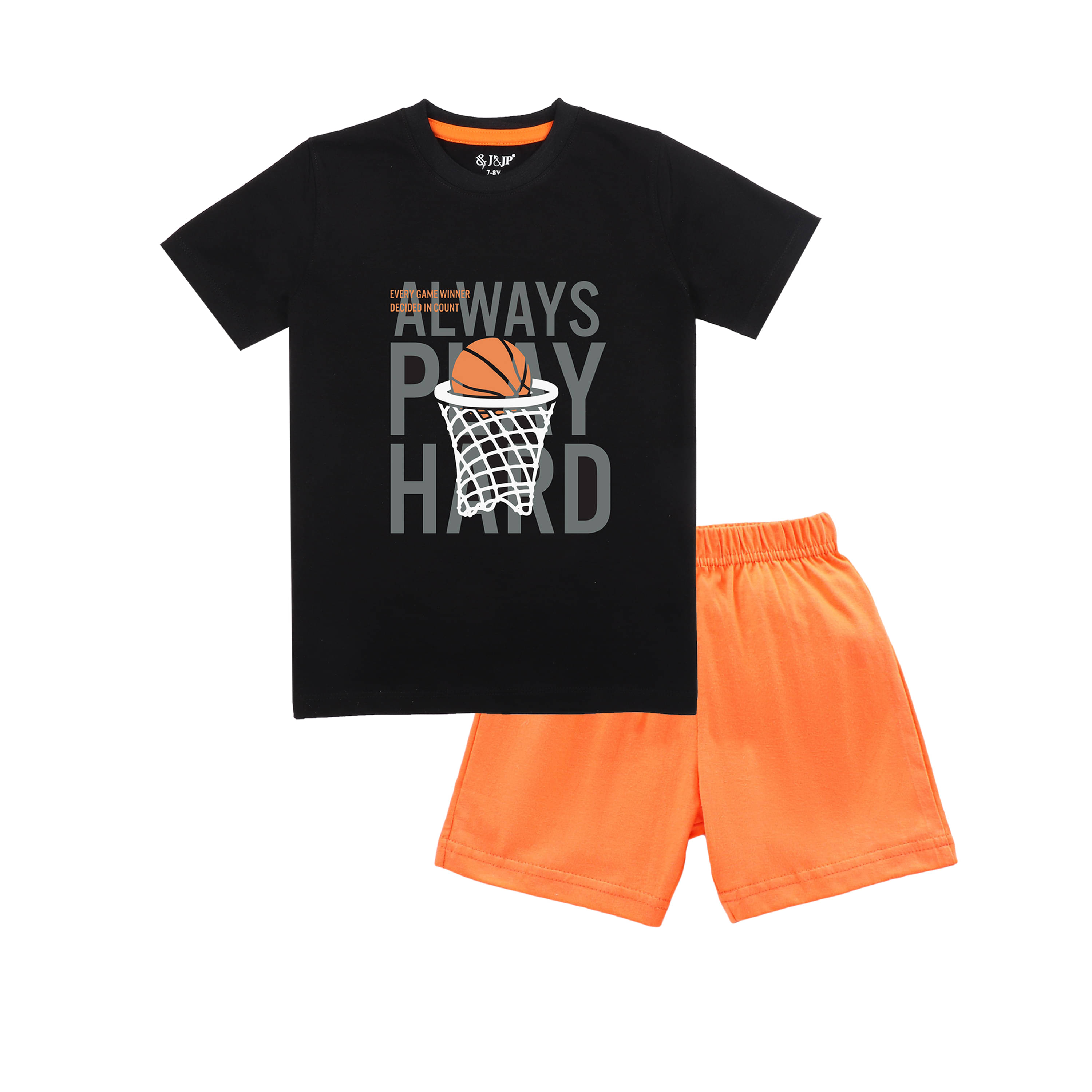 J&JP Pack of 1 Boys Cotton Blend T-Shirt & Shorts Set ( Multicolor )     			J&JP Pack of 1 Boys Cotton Blend T-Shirt & Shorts Set ( Multicolor )