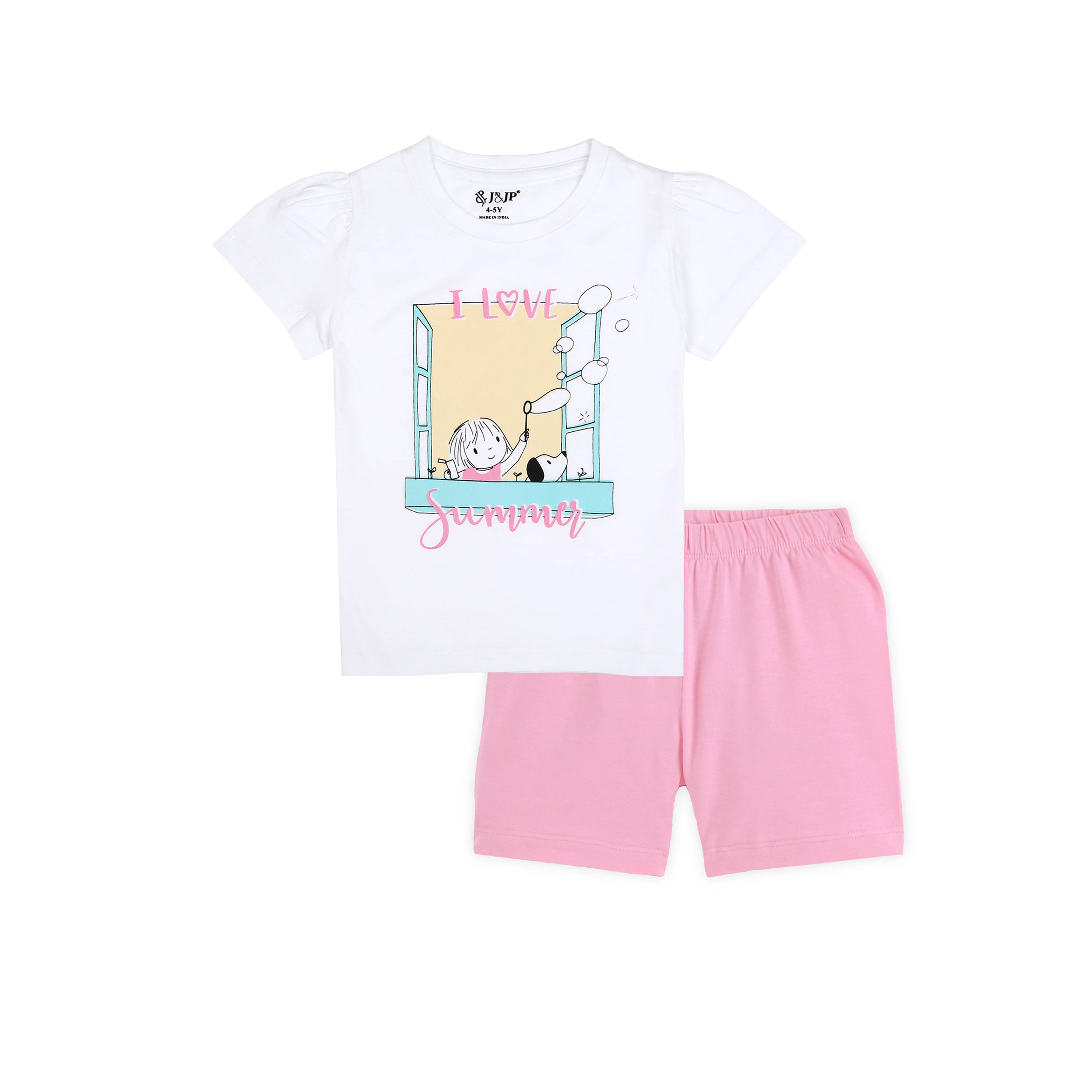     			J&JP Pack of 1 Girls Cotton Blend Top With Shorts ( Multicolor )
