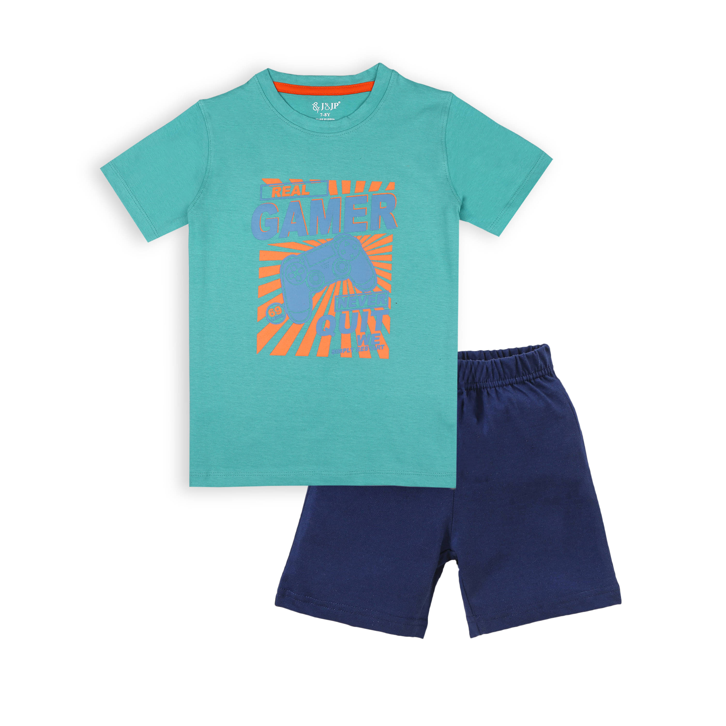 J&JP Pack of 1 Boys Cotton Blend T-Shirt & Shorts Set ( Multicolor )     			J&JP Pack of 1 Boys Cotton Blend T-Shirt & Shorts Set ( Multicolor )