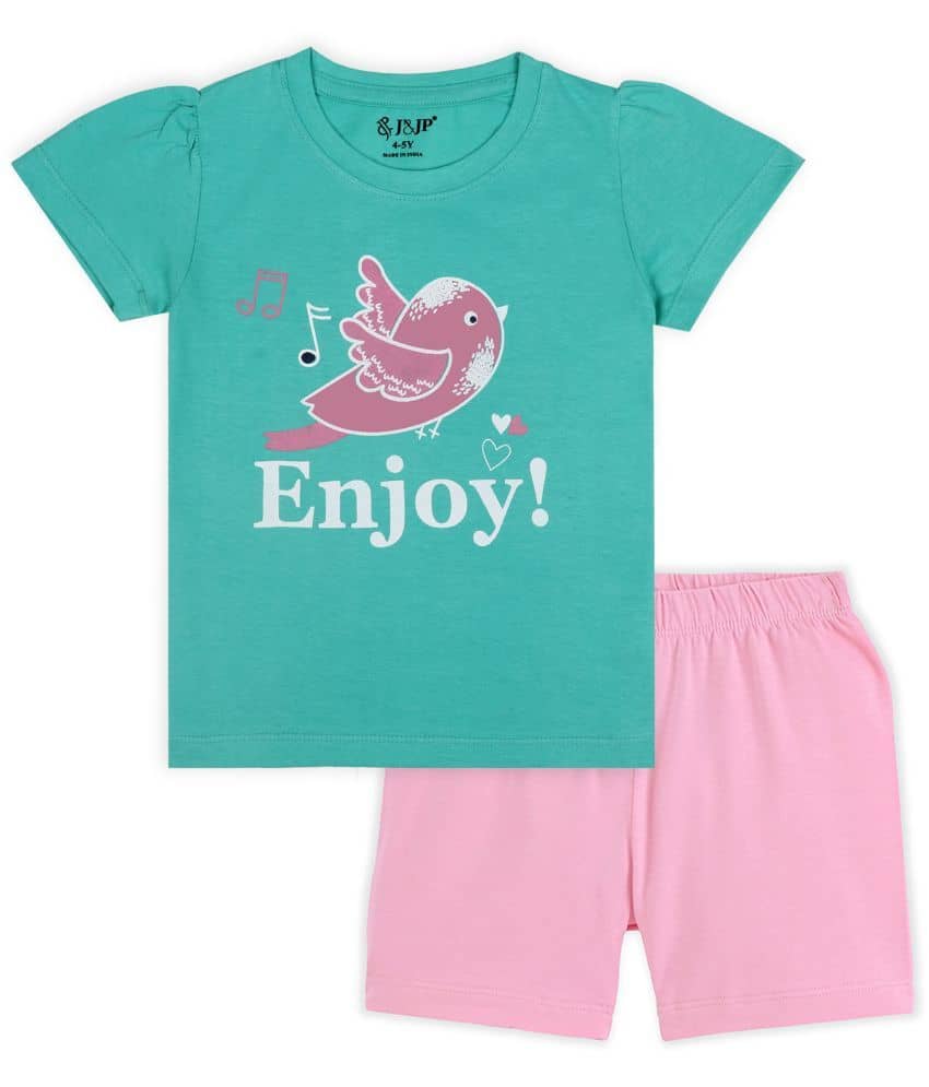 J&JP Pack of 1 Girls Cotton Blend Top With Shorts ( Multicolor )