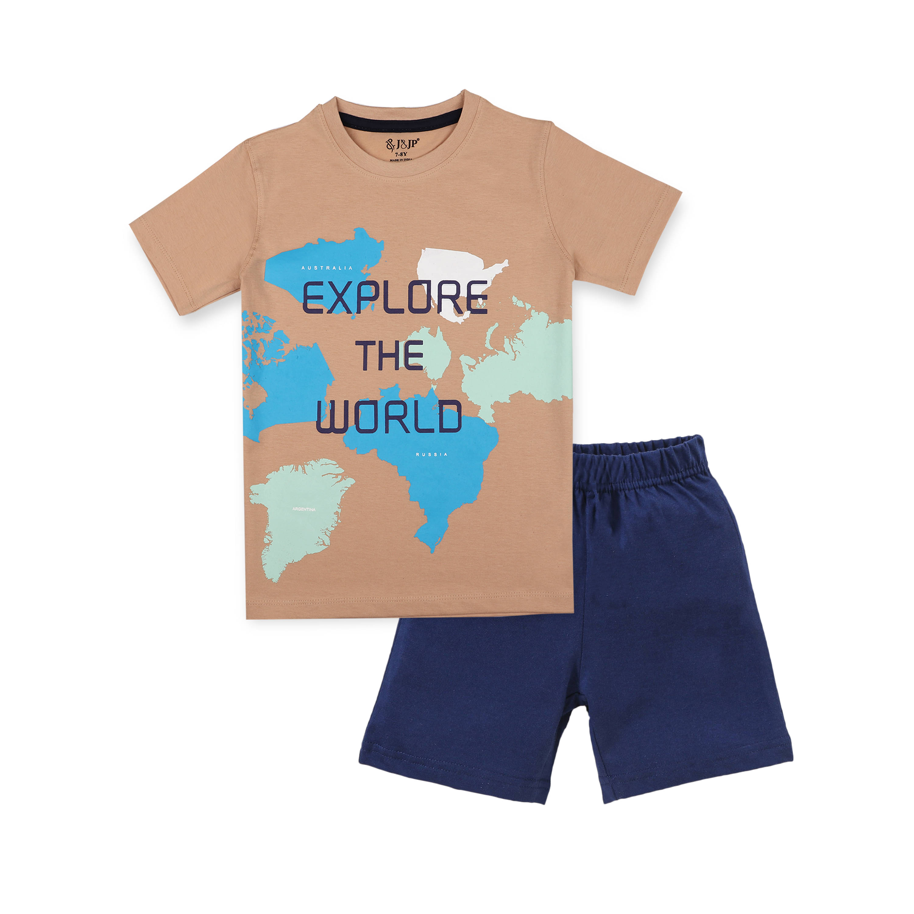 J&JP Pack of 1 Boys Cotton Blend T-Shirt & Shorts Set ( Multicolor )     			J&JP Pack of 1 Boys Cotton Blend T-Shirt & Shorts Set ( Multicolor )