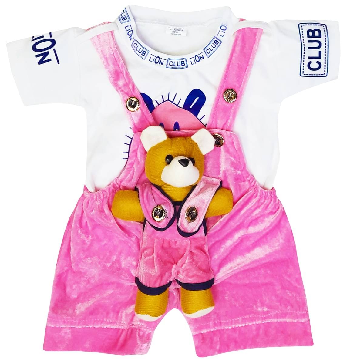     			LITTLE PANDA Pack of 1 Baby Boys Velvet Dungaree Sets ( Pink )