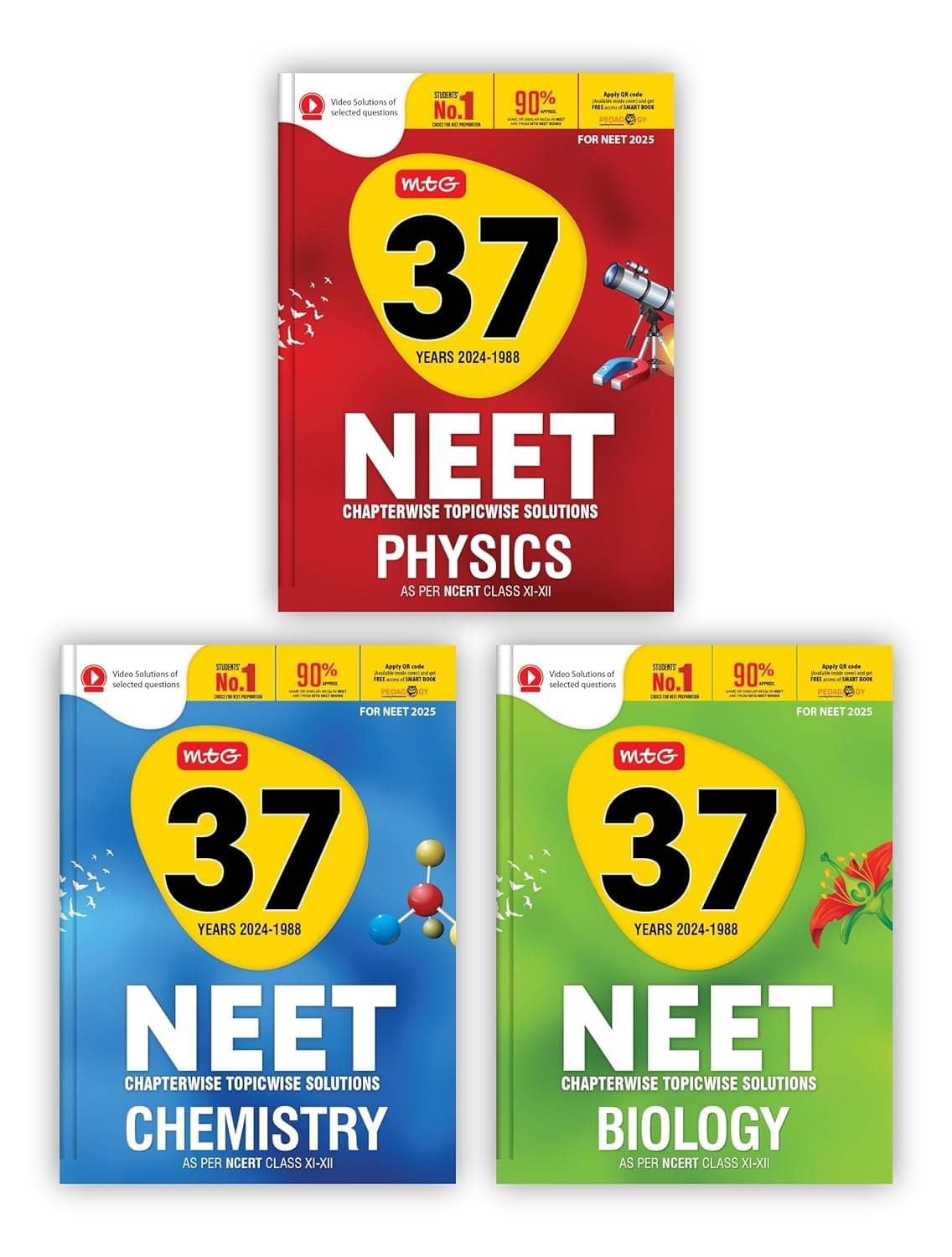 MTG 37 Years NEET Previous Year Solved Question Papers with NEET PYQ Chapterwise Topicwise Solutions Physics, Chemistry, Biology For NEET 2025 Exam | Get Free access of Smart Book & Video Solutions Paperback – 2 May 2024 MTG 37 Years NEET Previous Year Solved Question Papers with NEET PYQ Chapterwise Topicwise Solutions Physics, Chemistry, Biology For NEET 2025 Exam | Get Free access of Smart Book & Video Solutions Paperback – 2 May 2024