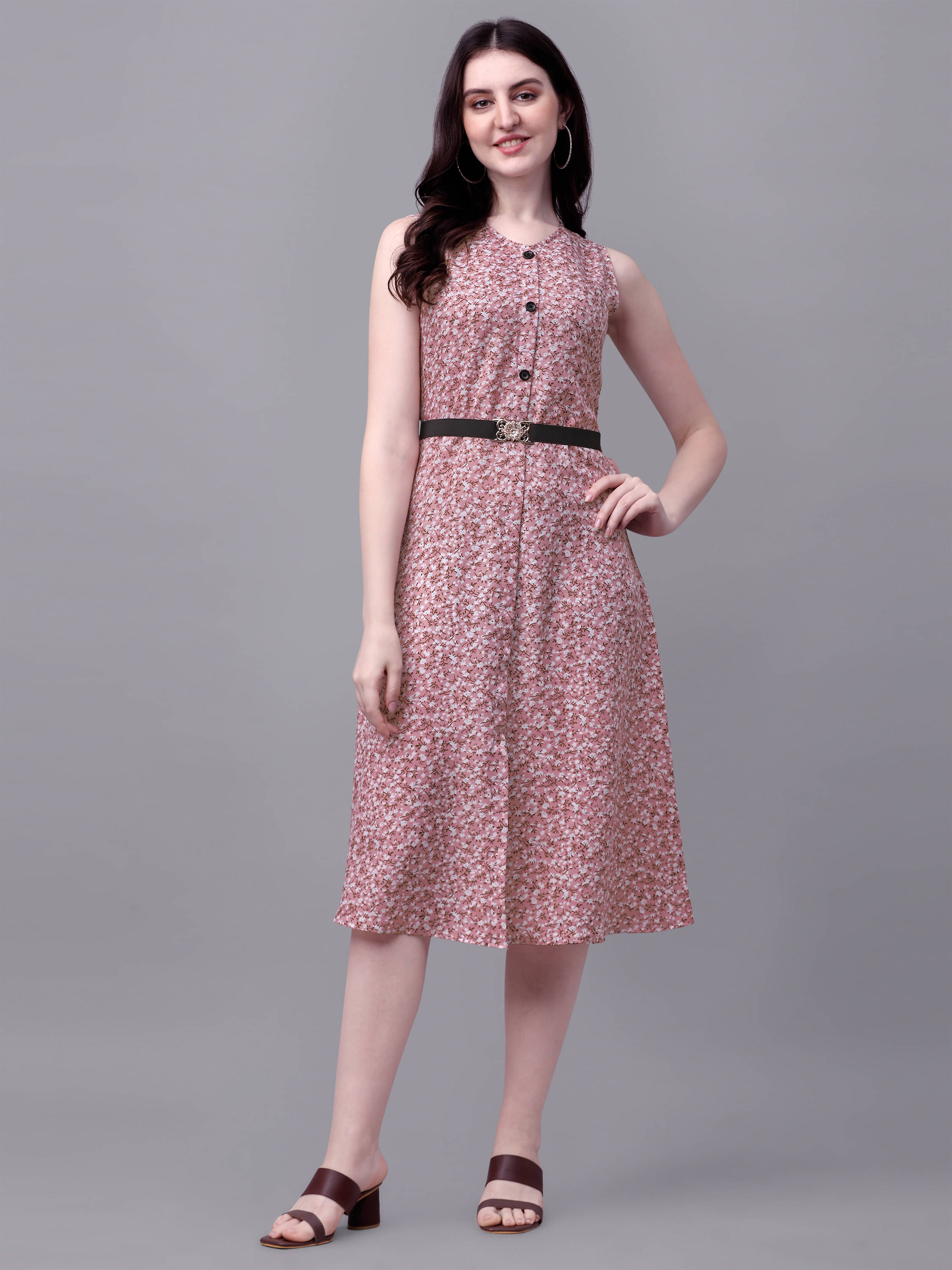     			Parnavi Women Rayon Printed A-line Dress ( Pink )