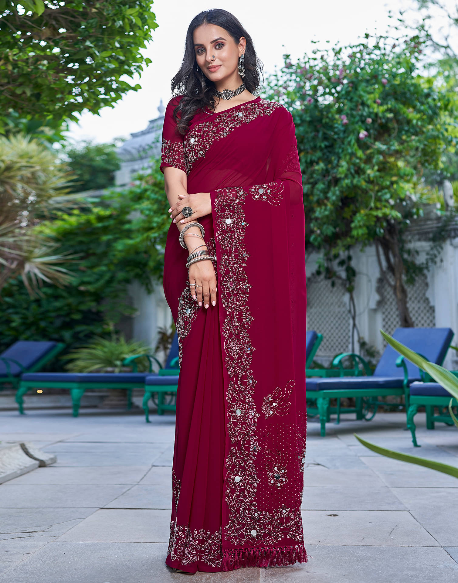 Satrani Georgette Embellished Saree With Unstitched Blouse Piece ( Pink ) Satrani Georgette Embellished Saree With Unstitched Blouse Piece ( Pink )