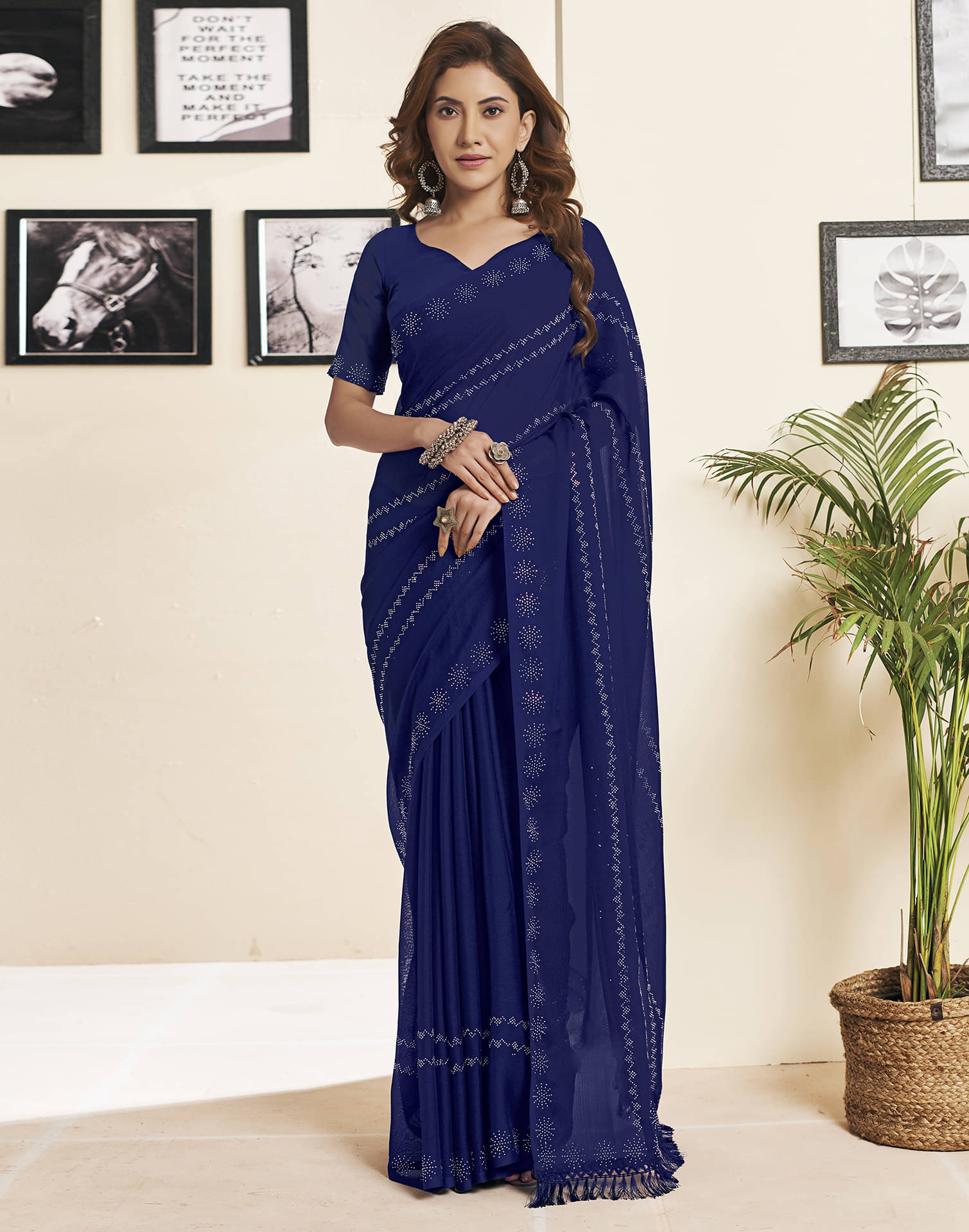 Satrani Georgette Embellished Saree With Unstitched Blouse Piece ( Blue ) Satrani Georgette Embellished Saree With Unstitched Blouse Piece ( Blue )