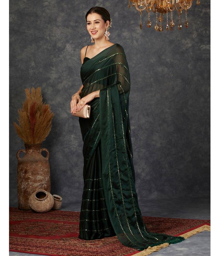 Satrani Georgette Embellished Saree With Unstitched Blouse Piece ( Green ) Satrani Georgette Embellished Saree With Unstitched Blouse Piece ( Green )