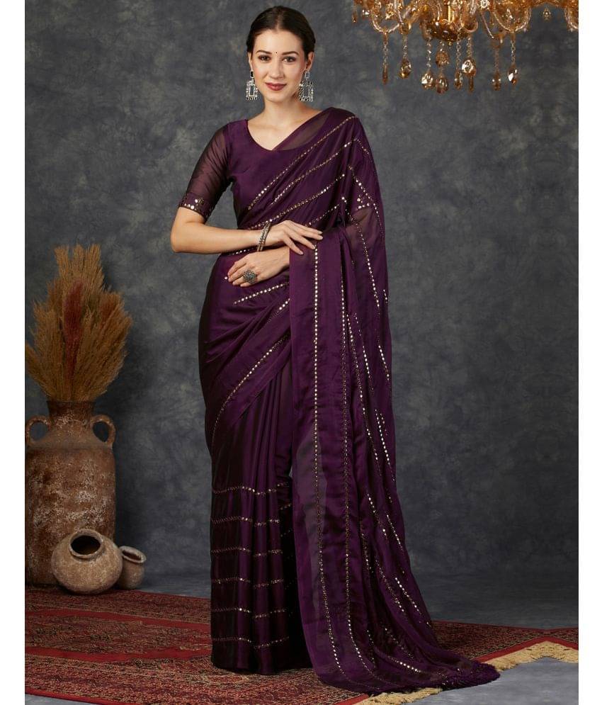 Satrani Georgette Embellished Saree With Unstitched Blouse Piece ( Wine ) Satrani Georgette Embellished Saree With Unstitched Blouse Piece ( Wine )