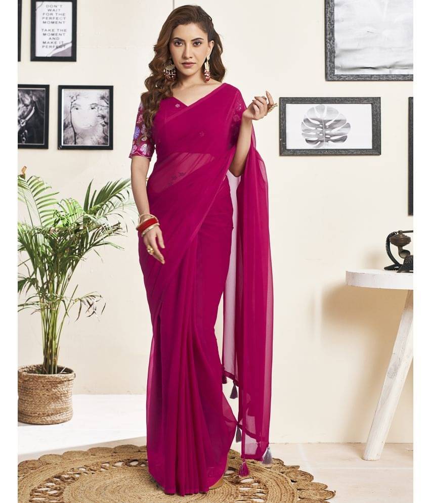 Satrani Georgette Solid Saree With Unstitched Blouse Piece ( Maroon ) Satrani Georgette Solid Saree With Unstitched Blouse Piece ( Maroon )