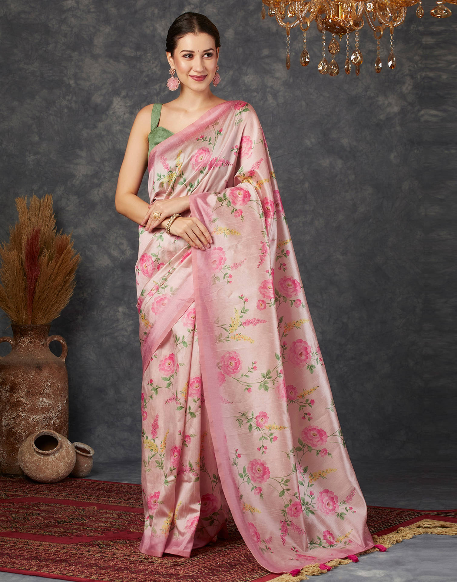 Satrani Silk Blend Printed Saree With Unstitched Blouse Piece ( Pink ) Satrani Silk Blend Printed Saree With Unstitched Blouse Piece ( Pink )