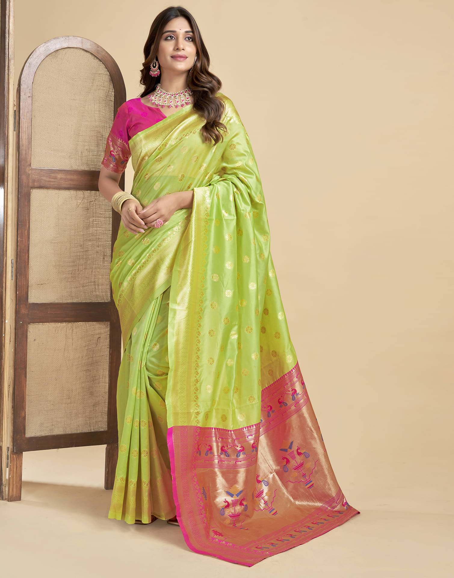 Satrani Silk Self Design Saree With Unstitched Blouse Piece ( Lime Green ) Satrani Silk Self Design Saree With Unstitched Blouse Piece ( Lime Green )