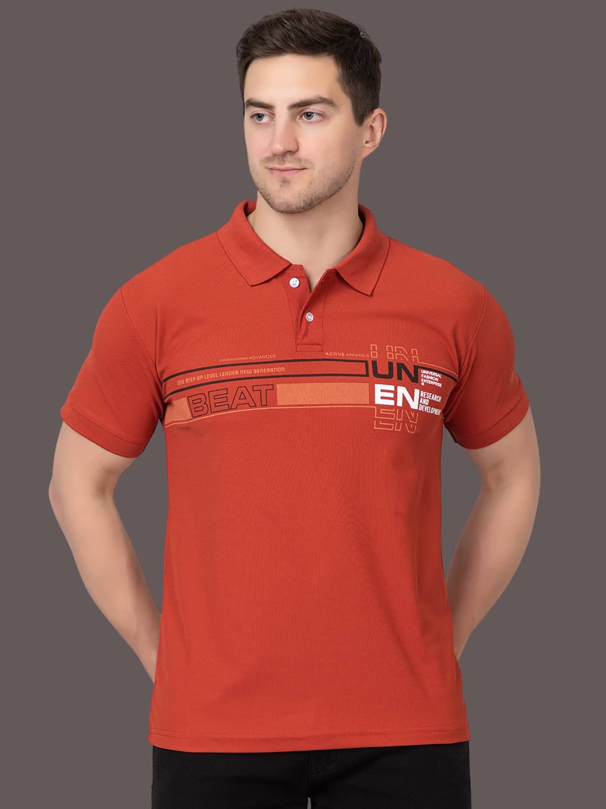 Zeffit Pack of 1 Polyester Regular Fit Printed Half Sleeves Men's Polo T Shirt ( Rust )