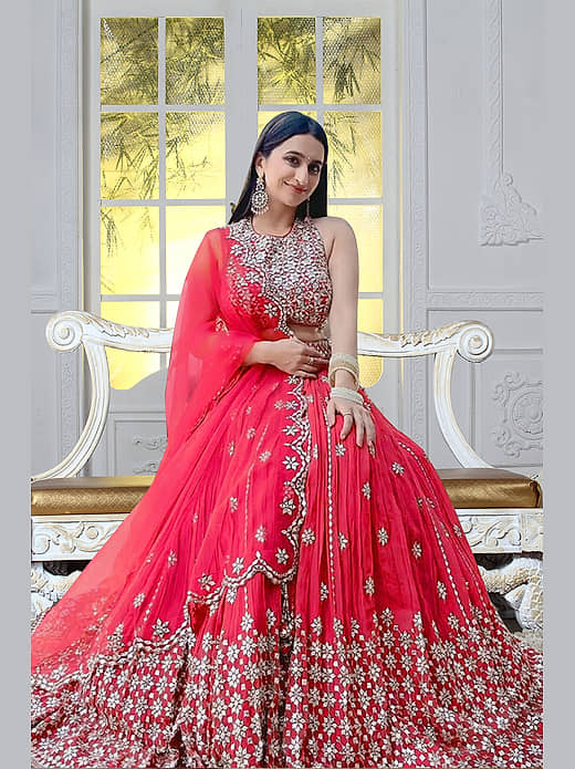 kedar fab Pink Georgette Circular Semi Stitched Lehenga Single