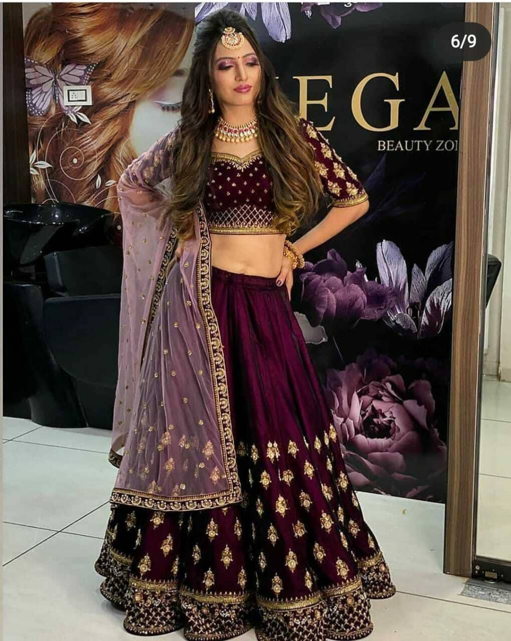 kedar fab Purple Velvet Circular Semi Stitched Lehenga Single