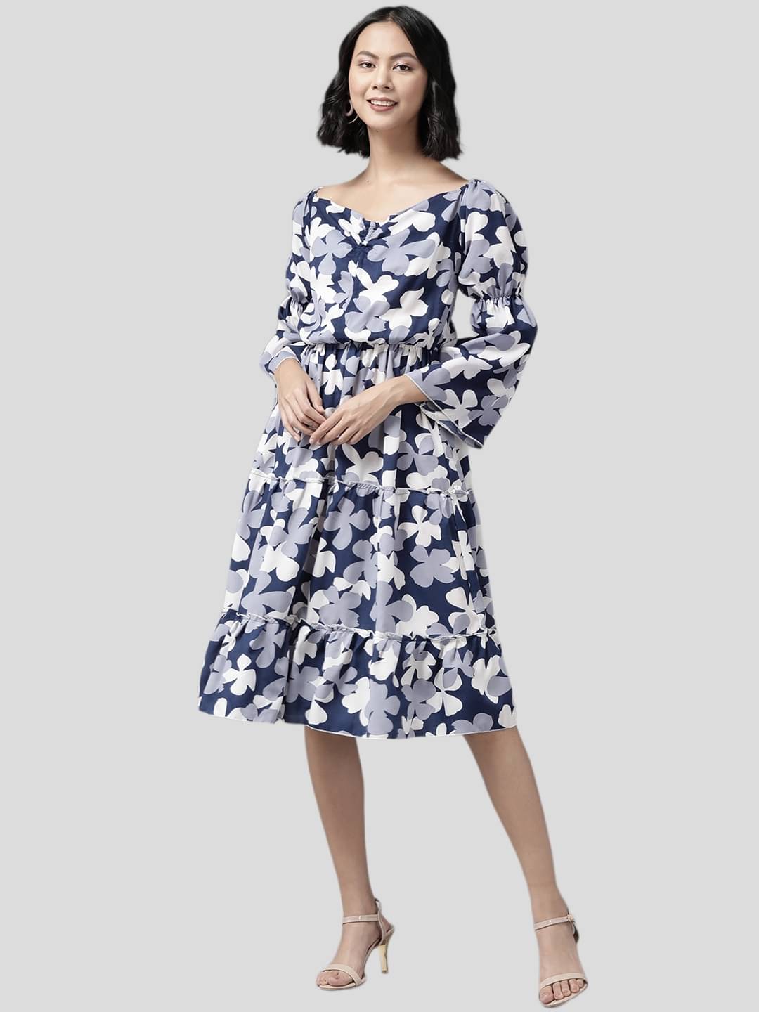     			Aarika Women Cotton Blend Printed Fit & Flare Dress ( Blue )