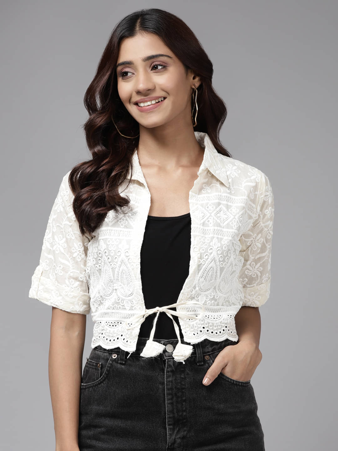     			Aarika - Cotton Off White Ethnic Jacket
