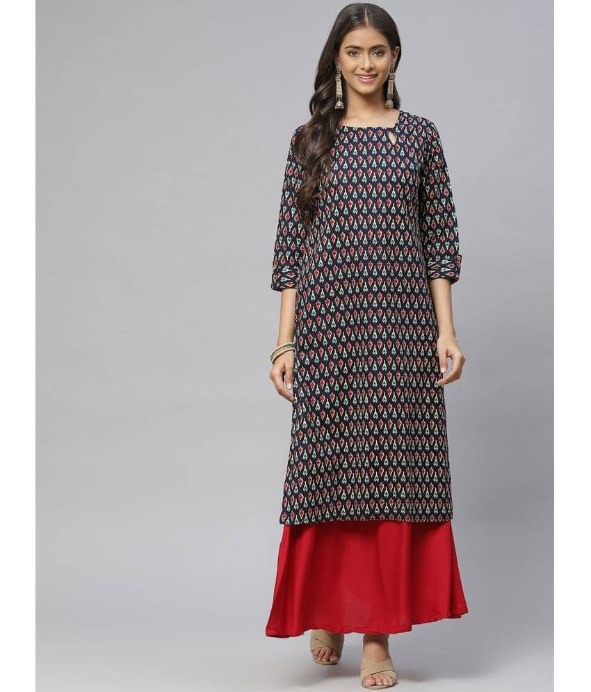 Aarika Cotton Printed Straight Women's Kurti - Blue ( Pack of 1 ) Aarika Cotton Printed Straight Women's Kurti - Blue ( Pack of 1 )