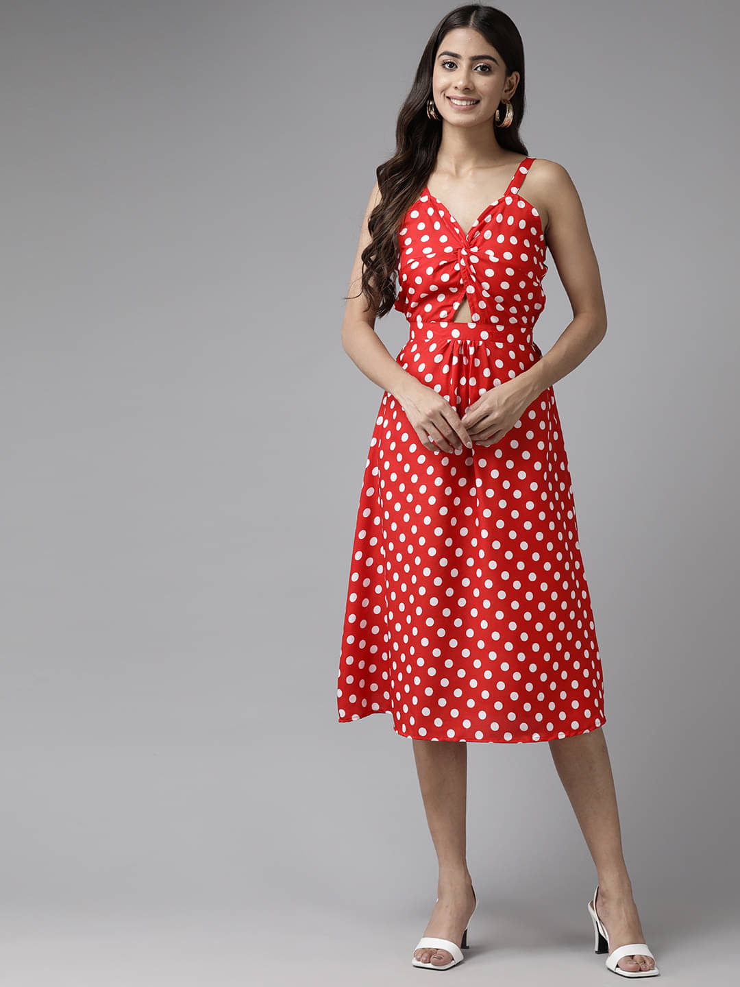 Aarika Women Crepe Printed Cut Out Dress ( Red ) Aarika Women Crepe Printed Cut Out Dress ( Red )