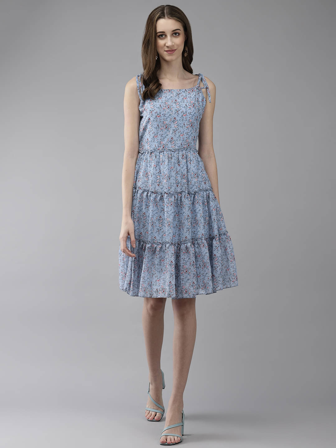 Aarika Women Georgette Printed Fit & Flare Dress ( Blue ) Aarika Women Georgette Printed Fit & Flare Dress ( Blue )