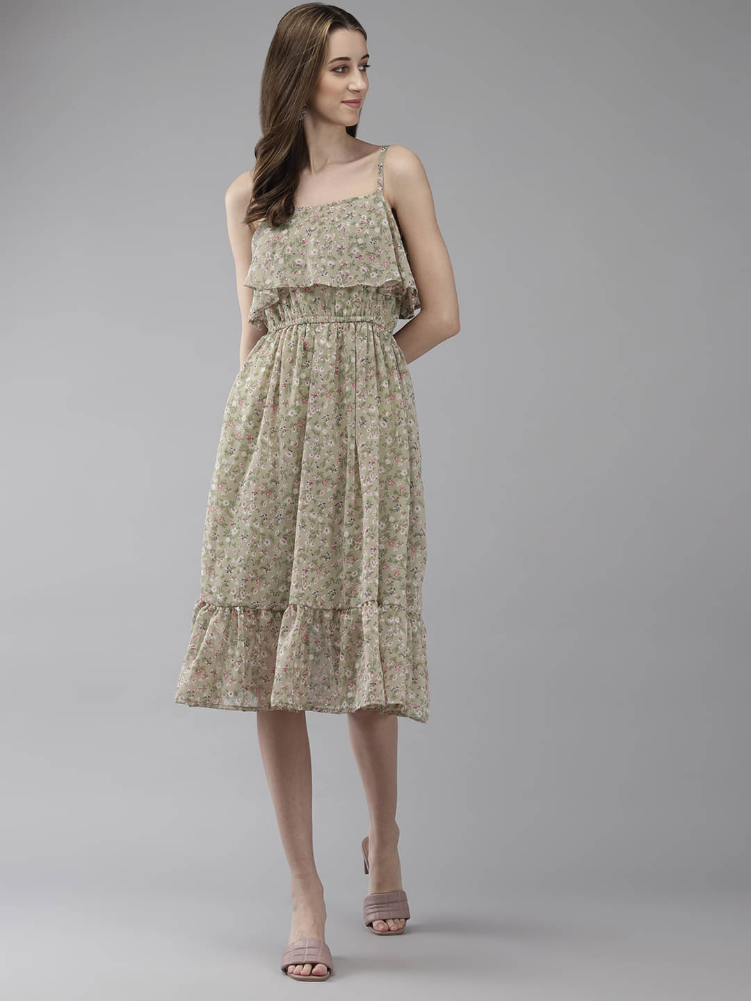     			Aarika Women Georgette Printed Fit & Flare Dress ( Green )