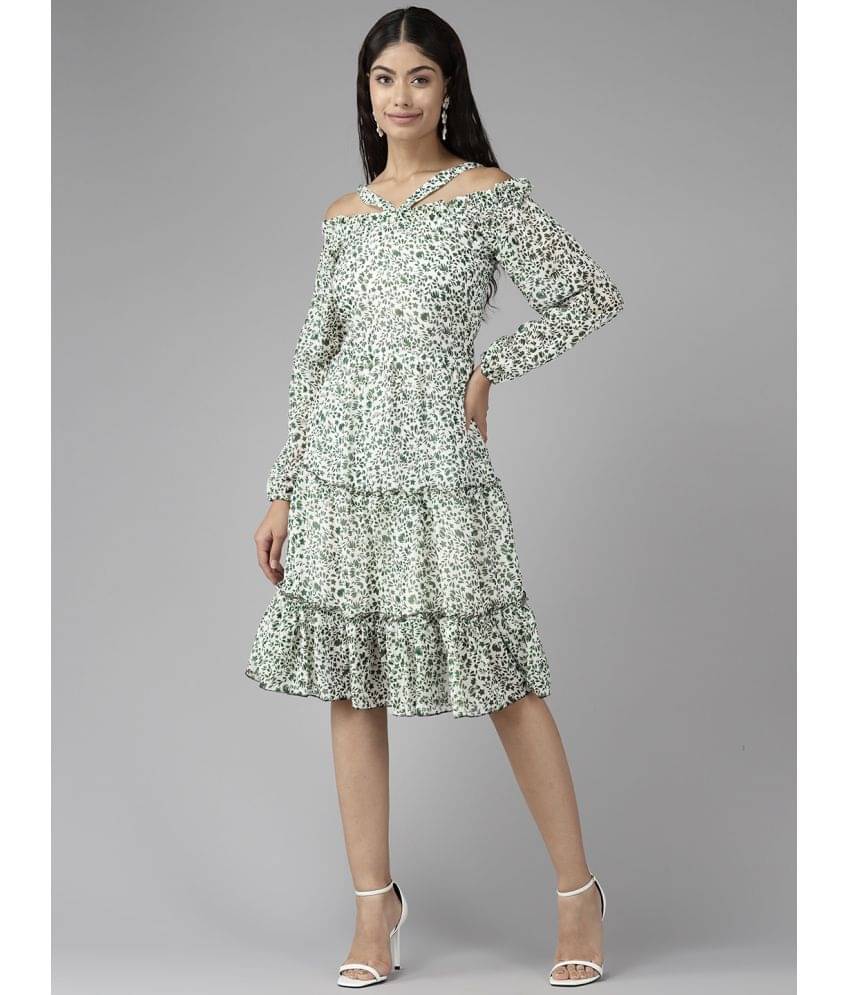     			Aarika Women Georgette Printed Fit & Flare Dress ( Green )