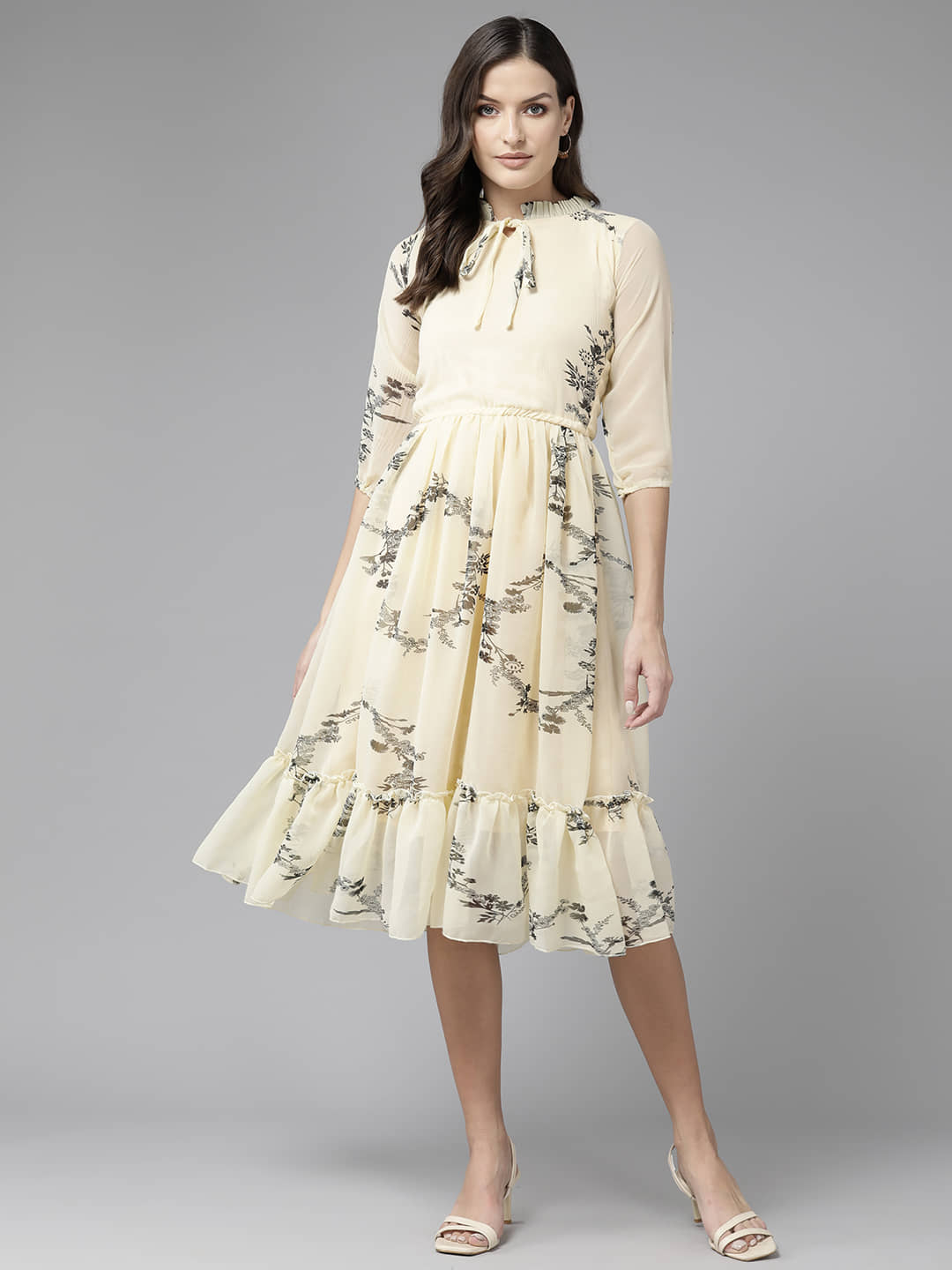 Aarika Georgette Printed Knee Length Women's Fit & Flare Dress - Yellow (  Pack of 1 ) - Buy Aarika Georgette Printed Knee Length Women's Fit & Flare  Dress - Yellow (