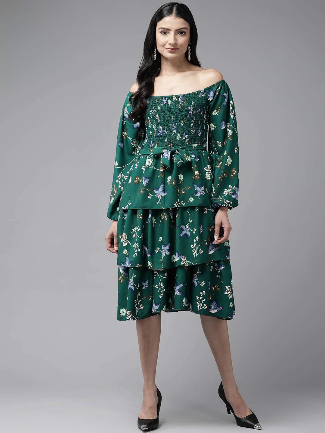     			Aarika Women Georgette Printed Fit & Flare Dress ( Green )