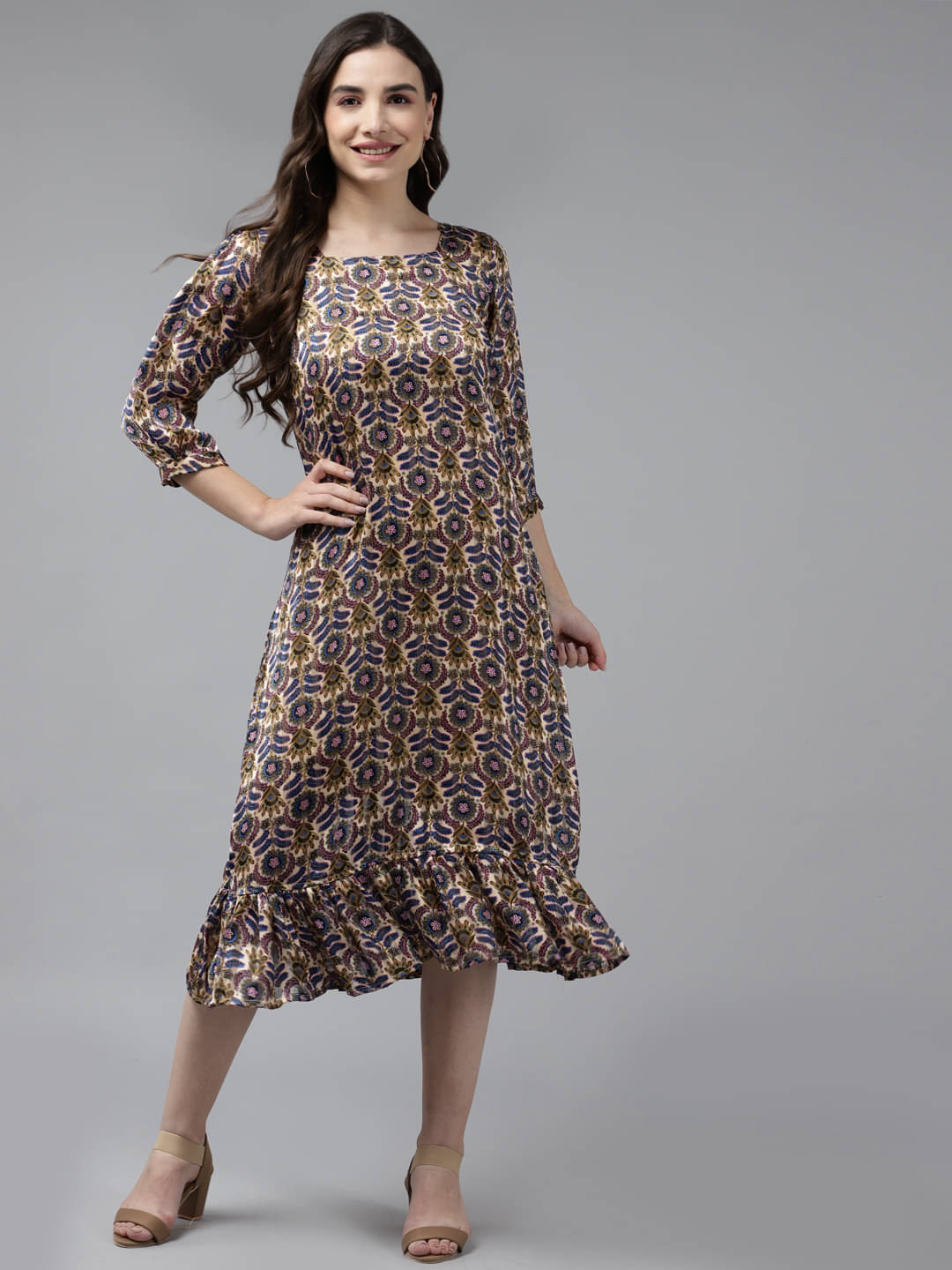 Aarika Women Georgette Printed A-line Dress ( Multicolor ) Aarika Women Georgette Printed A-line Dress ( Multicolor )