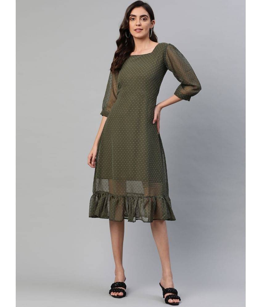 Aarika Georgette Self Design Midi Women's Fit & Flare Dress - Green ( Pack of 1 ) Aarika Georgette Self Design Midi Women's Fit & Flare Dress - Green ( Pack of 1 )