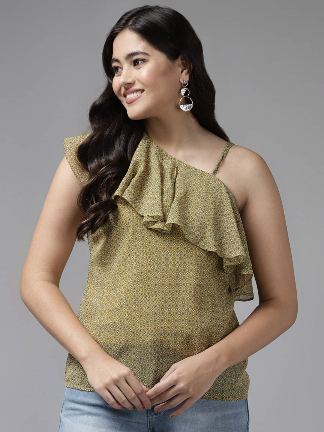     			Aarika Women's Georgette Asymmetrical Top ( Olive )